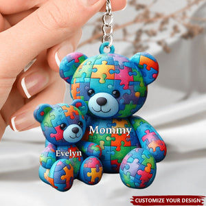 Mama Bear - Personalized Acrylic Autism Awareness Keychain
