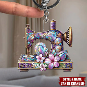 Personalized Custom Name Sewing Machine Shape Keychain - Her Gift Idea