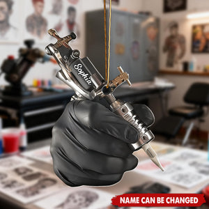 Personalized Tattoo Machine Ornament: Custom Name Acrylic Decor