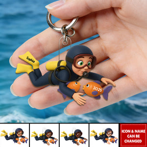 Christmas Boy Girl Scuba Diving - Personalized Acrylic Keychain - Gift For Scuba Diver