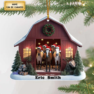 Personalized Horse Barn Christmas Shaped Ornament - Gift For Farmhouse, Horse Lover