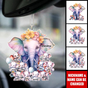 Grandma’s Love Stands Tall And Unwavering, Just Like An Elephant - Family Personalized Custom Car Ornament - Acrylic Custom Shaped - Gift For Mom, Grandma