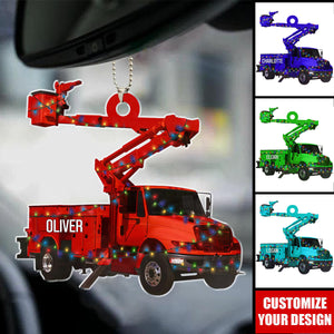 Lineman Truck - Personalized Acrylic Car Ornament, Christmas Gift For Lineman