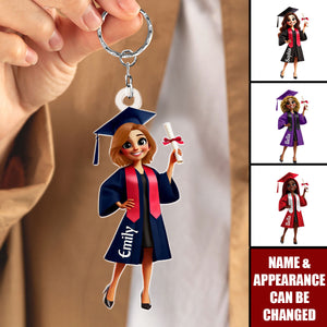 Graduation Cap And Animated Girl, Personalized Acrylic Keychain, Gift For Graduates