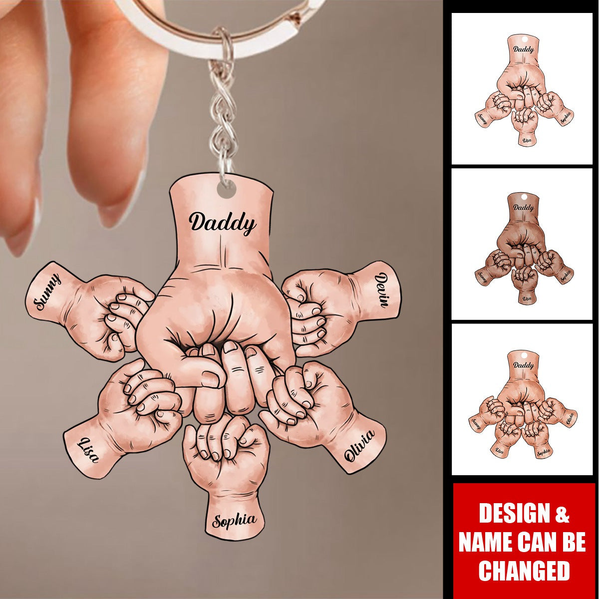 Dad Grandpa And Kids Fist Bump Hands Father‘s Day Gift Personalized Acrylic Keychain