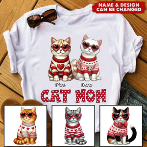 Cat Mom Pattern Personalized T-Shirt, Gift for Cat Moms
