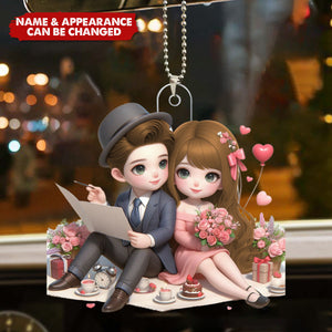 Couples Sitting Together - Valentine‘s Day Gift - Personalized Car Ornament