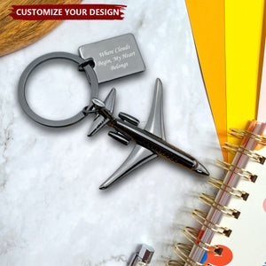 Engraved Twin-Engine Aircraft - Personalized Airplane Keychain, Gift for Pilot, Flight Attendant