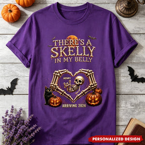 Personalized Halloween Skeleton Pregnancy Announcement T‑Shirt - Gift For Pregnant Women