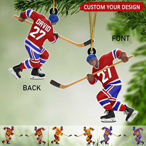 Ice Hockey Man Player Personalized Acrylic Christmas Ornament