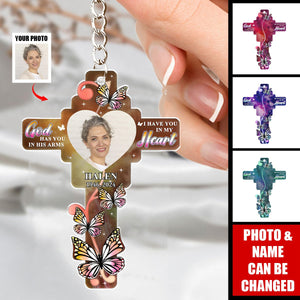 Custom Photo God Has You In His Arms - Personalized Acrylic Keychain