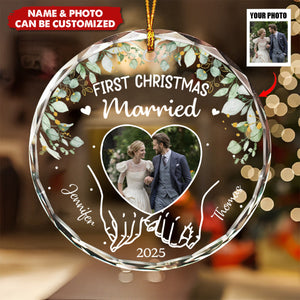 Custom Photo First Christmas Together - Personalized Circle Glass Ornament, Christmas Wedding Gift