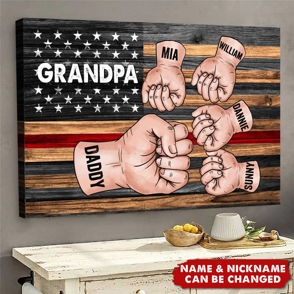 Dad Papa Grandpa Fist Bump Nation Flag Personalized Horizontal Poster