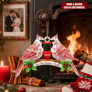 Couple Cardinal Toile de Jouy Personalized Acrylic Ornament, Christmas Gift For Couple