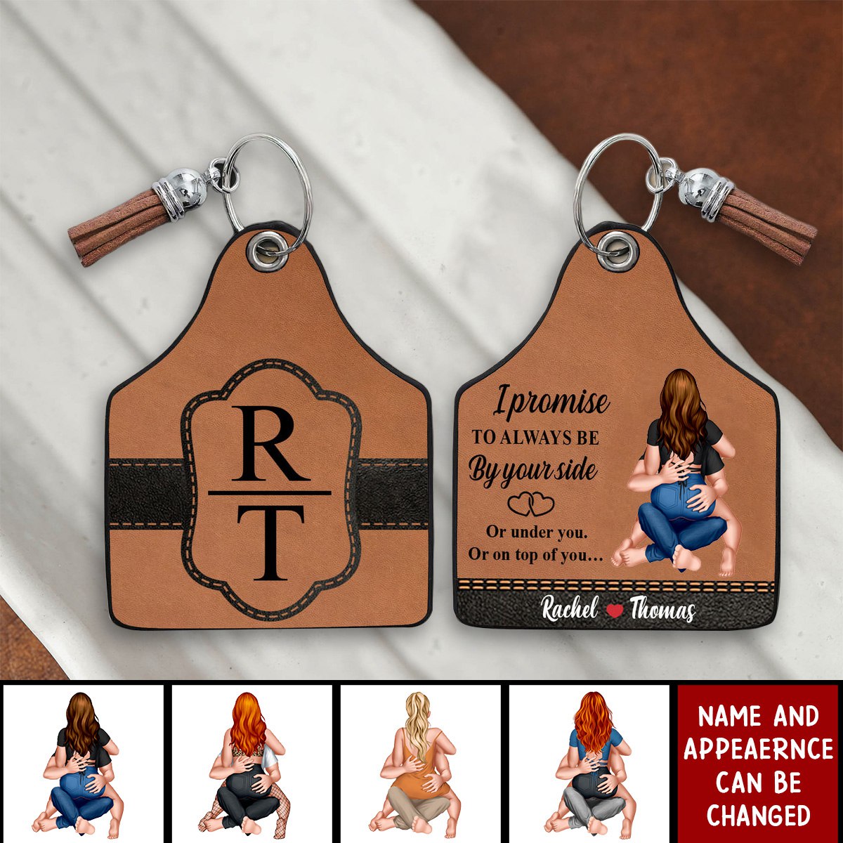 Gift Idea For Couple/Him/Her - Personalized Couple Leather Keychain
