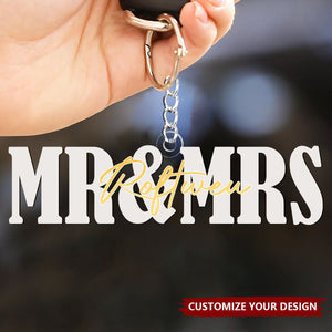 Mr And Mrs Wedding Name Sign - Personalized Keychain