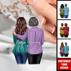 Mom And Daughter Standing Together - Personalized Acrylic Keychain