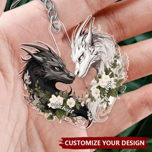Couple Black And White Dragons - Personalized Acrylic Keychain
