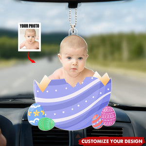 Custom Photo Egg Crack Easter - Personalized Acrylic Car Ornament, Gift For Kid Family