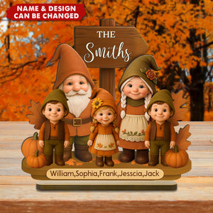 Dwarf Family Fall Season Personalized 2-Layer Standing Wooden Plaque