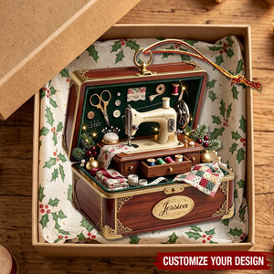 Personalized Vintage Sewing Studio Box Ornament - Custom Acrylic Keepsake Gift