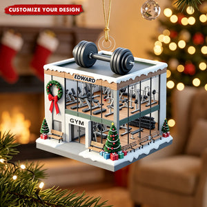 Gym Fitness Christmas Ornament, Custom Name Ornament with Dumbbells, Christmas Tree Ornament