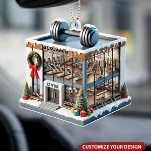 Gym With Dumbbell and Festive Decor - Personalized Acrylic Car Ornament, Gift For Fitness Center