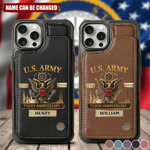 U.S. Army 250th Anniversary Personalized Military Leather Wallet Phone Case