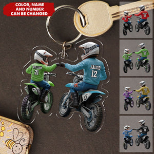 Dirt Bike Dad And Kid - Personalized Keychain, Gift For Dad