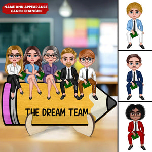 Doll Teacher Bestfriends Colleagues Sitting On Pencil - Personalized 2-Layer Wooden Plaque, Back To School Gift, Classroom Decor