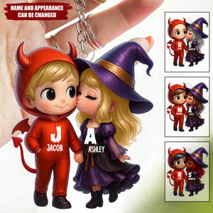 Cute Cartoon Halloween Couple - Personalized Keychain
