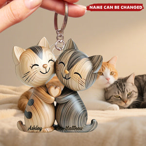 Cute Cat Couple - Personalized Acrylic Keychain