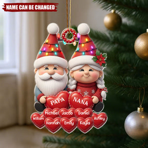 Christmas Grandparents With Grandkids’ Names Heart - Personalized Christmas Acrylic Ornament