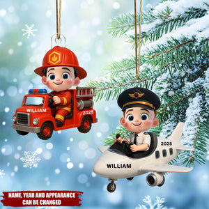 Little Kid Boy Dream Job Firefighter - Personalized Christmas Acrylic Ornament
