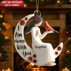 Cardinal On The Moon - Personalized Christmas Acrylic Ornament