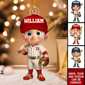 Little Kid Baseball - Personalized Christmas Acrylic Ornament