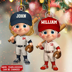 Little Kid Baseball - Personalized Christmas Acrylic Ornament
