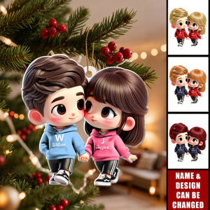 Cute Cartoon Couple Holding Hands - Personalized Christmas Acrylic Ornament