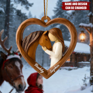 3D Wooden Effect Girl & Her Horse - Personalized Wooden Ornament