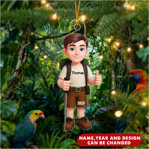 Christmas Boy Girl Hiking - Personalized Christmas Acrylic Ornament