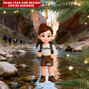 Christmas Boy Girl Hiking - Personalized Christmas Acrylic Ornament