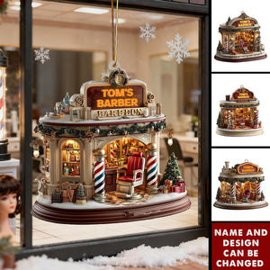 Red Chair & Barber Poles - Personalized Christmas Acrylic Ornament