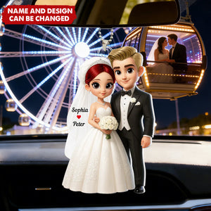 Cartoon Married Couple - Personalized Car Hanger, Gift for Couple