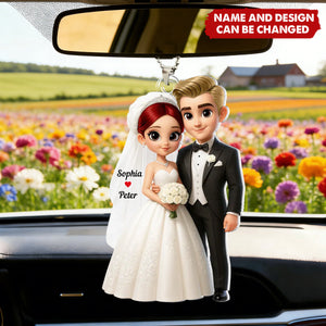 Cartoon Married Couple - Personalized Car Hanger, Gift for Couple