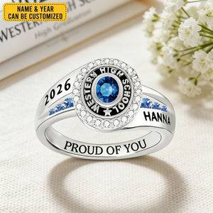 Strength, Growth, And Success - Family Personalized Custom Graduation Ring With Birthstone