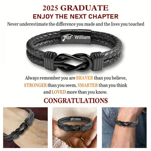 Personalized Leather Graduation Bracelet - Meaningful Gift for New Grads