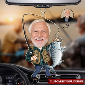 Custom Photo Fisherman Cartoon - Personalized Car Ornament - Father's Day, Gift For Dad, Grandpa