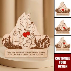 Wooden Wolf Family With Names - Personalized Wooden Wolf Family Puzzle