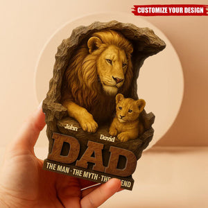 Lion Dad And Kids Personalized 2-Layered Standing Wooden Plaque