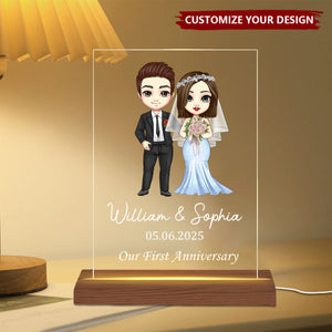 Personalized Cartoon Bride And Groom Acrylic LED Light